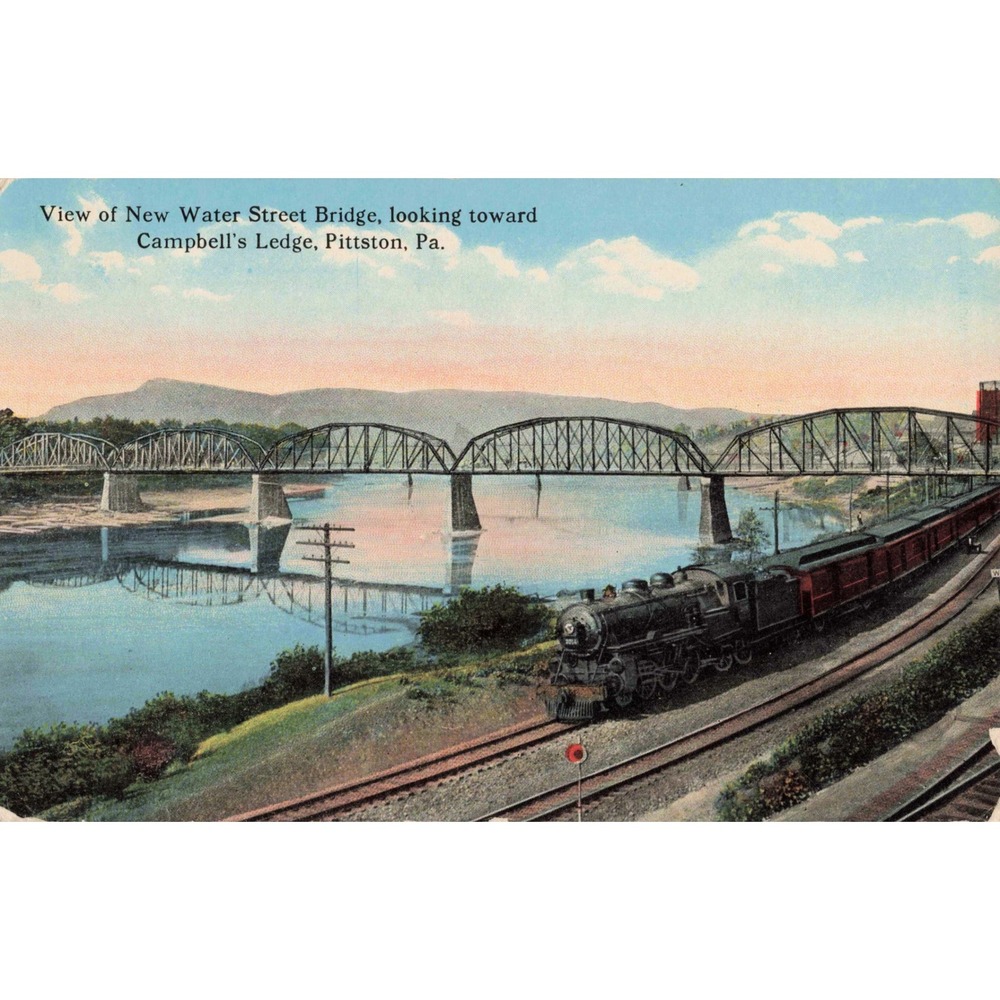 Pittston Pennsylvania PA Water Street Bridge Steam Train Campbells Ledge Postcar - Picture 1 of 2